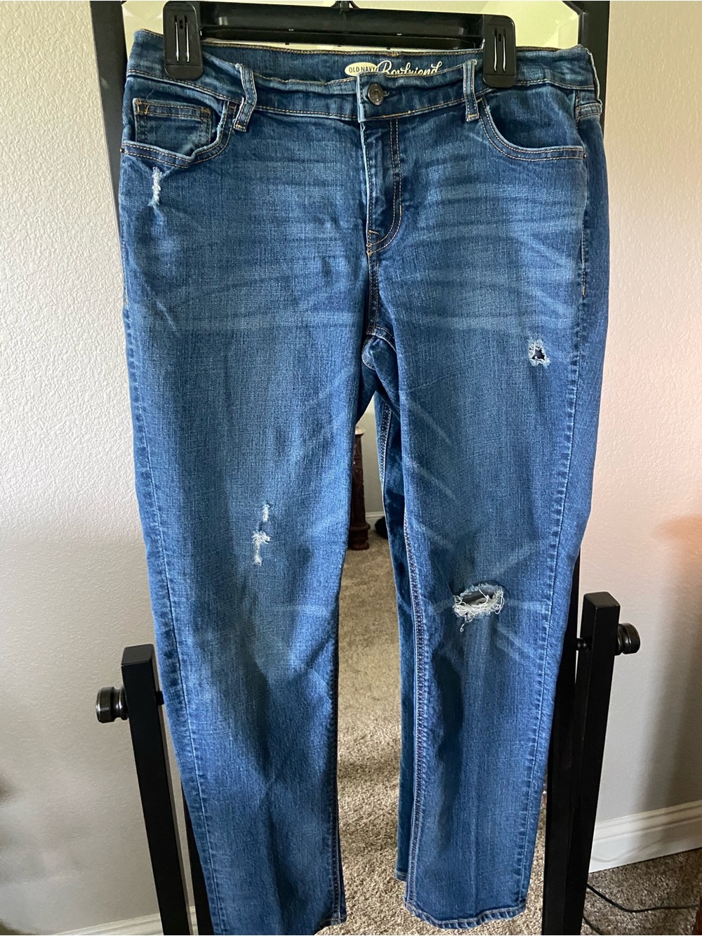 Old Navy Boyfriend Jeans in Medium Blue with Distressed Detail